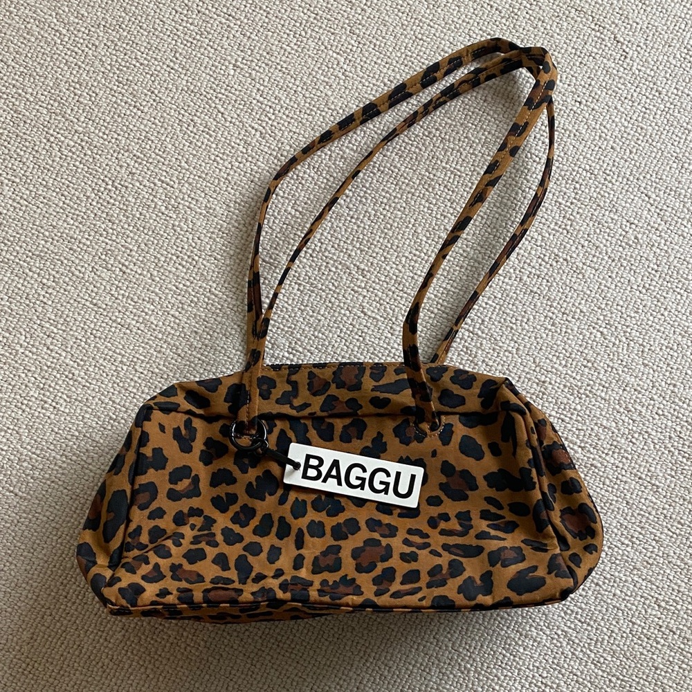 BAGGU Leopard Print Nylon Bowler Bag